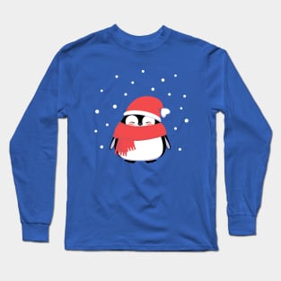 Christmas Penguin in red Santa hat and scarf. Long Sleeve T-Shirt